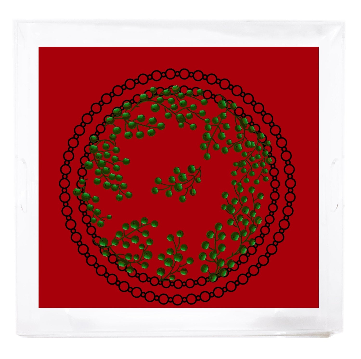 Christmas Berries Green Red 18X18 Acrylic Tray - nicolettemayer.com