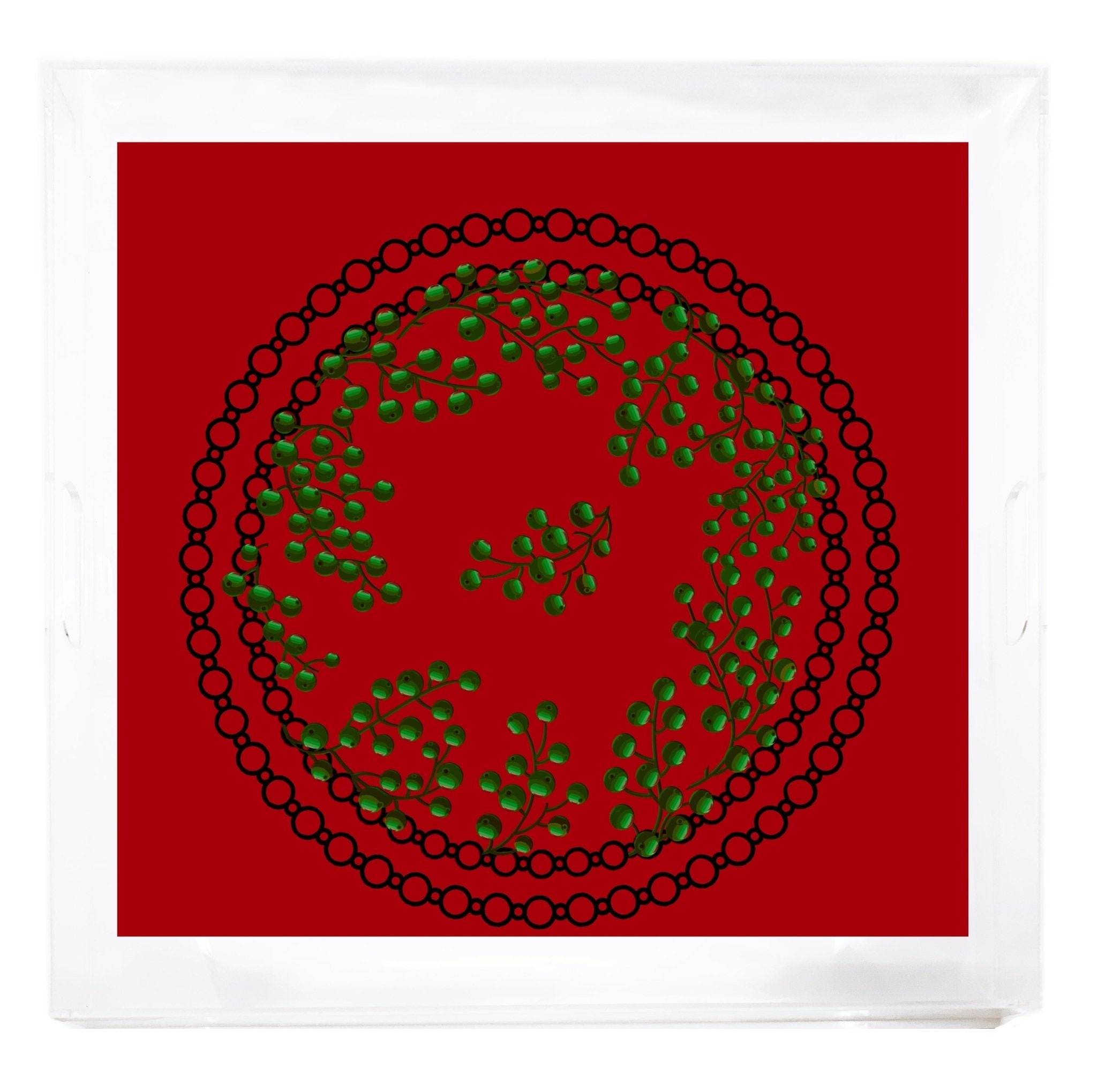 Christmas Berries Green Red 18X18 Acrylic Tray - nicolettemayer.com