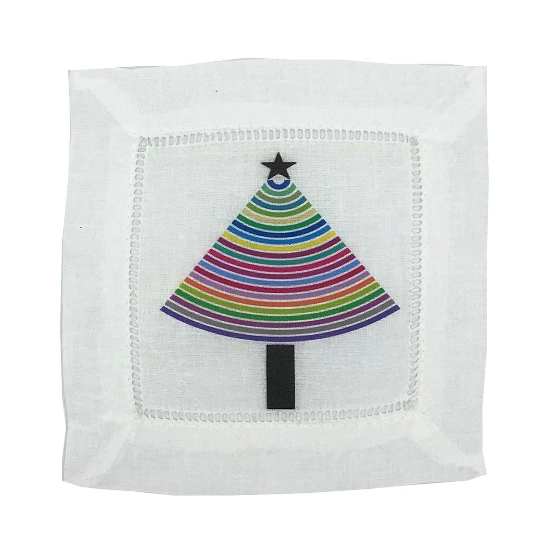 CHRISTMAS TREE BRIGHTS 6"X6" HEMSTITCH COCKTAIL NAPKINS, SET OF 4 - nicolettemayer.com