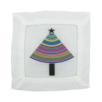 CHRISTMAS TREE BRIGHTS 6&quot;X6&quot; HEMSTITCH COCKTAIL NAPKINS, SET OF 4 - nicolettemayer.com
