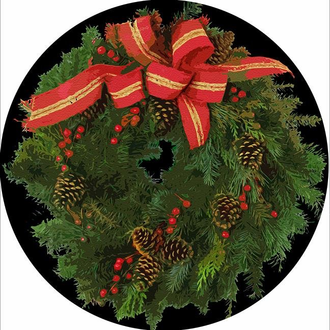 Christmas Wreath Black 16 Round Pebble Placemat Set of 4 - nicolettemayer.com