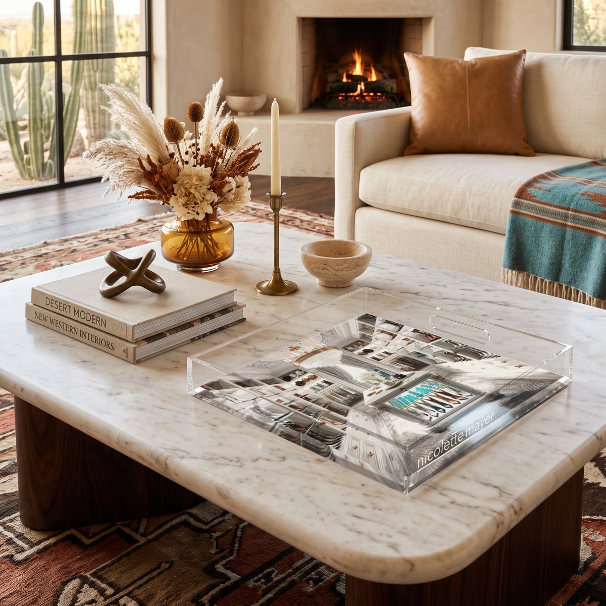 Closet Haute Cowgirl Acrylic Decorative Tray, on a coffee table, by Nicolette Mayer
