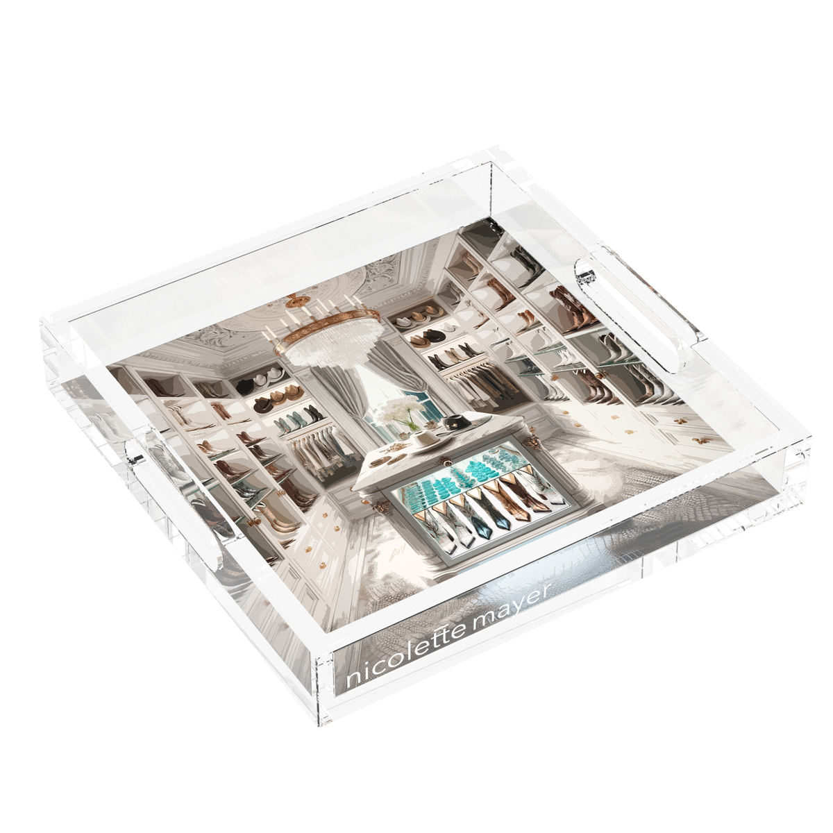 Closet Haute Cowgirl Acrylic Decorative Tray, left three-quarter, by Nicolette Mayer