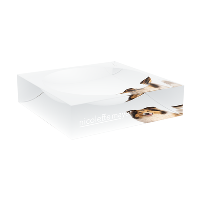 Collie Dog Acrylic Candy Catchall Dish, large dish at an angle, by Nicolette Mayer