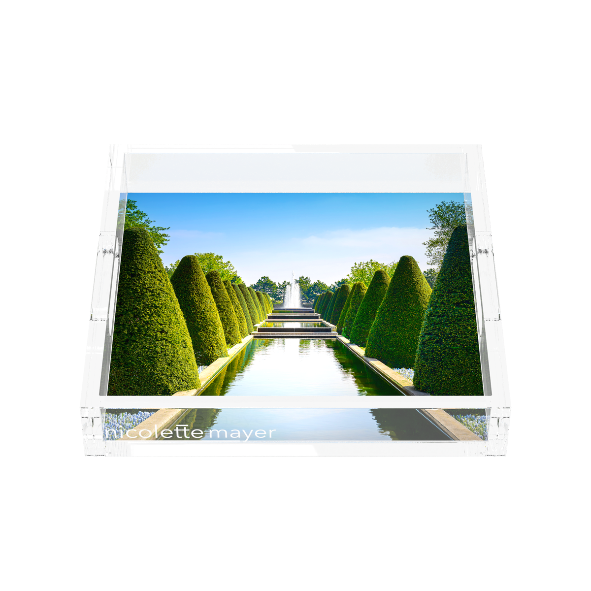 Conical Topiary Acrylic Decorative Tray, front, by Nicolette Mayer