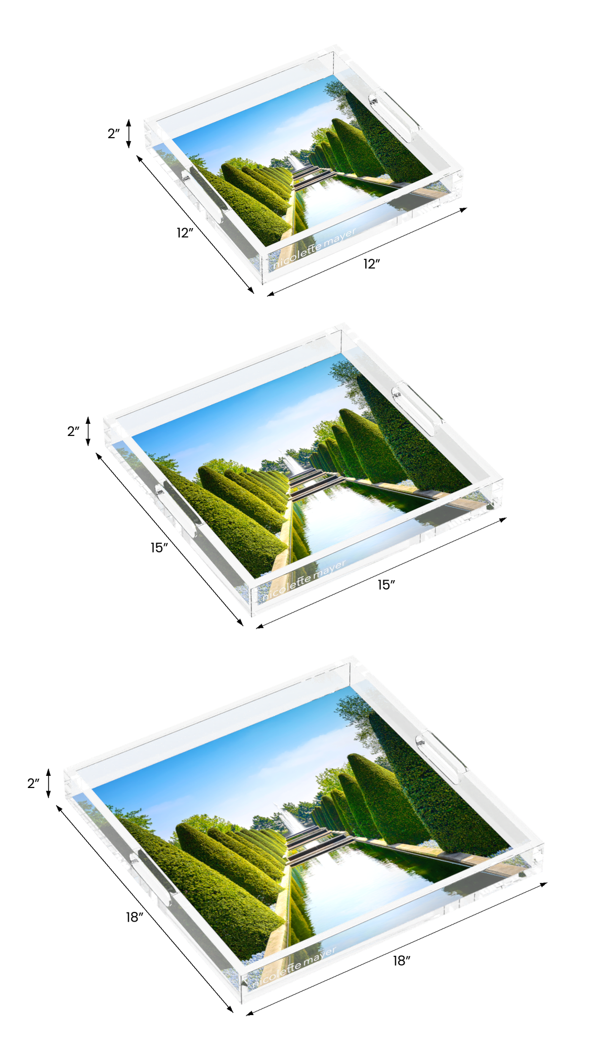 Conical Topiary Acrylic Decorative Tray, all three sizes, by Nicolette Mayer