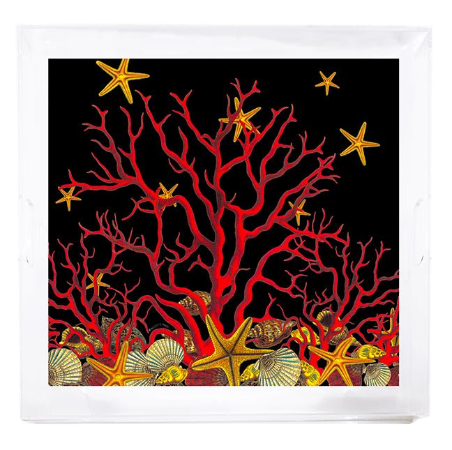 Coral Reef Solid Black 18X18 Acrylic Tray - nicolettemayer.com