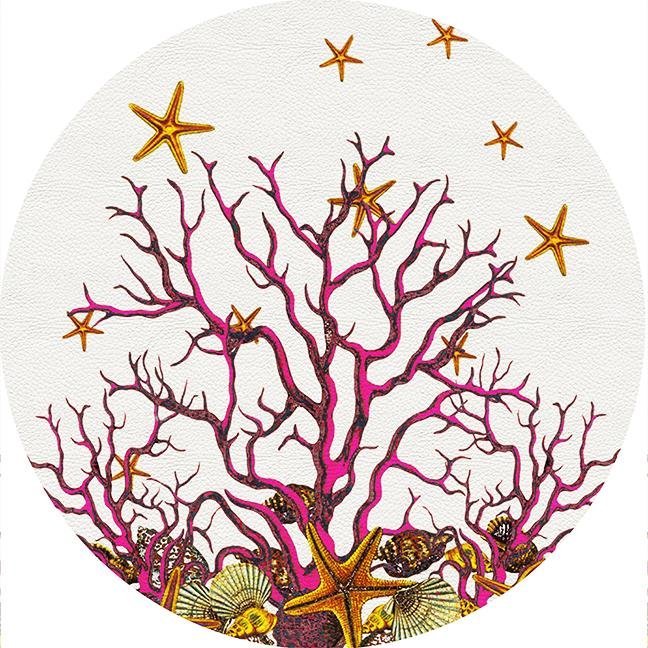 Coral Reef White Pink 16&quot; Round Pebble Placemat Set of 4 - nicolettemayer.com