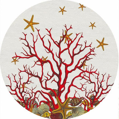 Coral Reef White Red 16&quot; Round Pebble Placemat Set of 4 - nicolettemayer.com