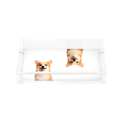 Corgi Dog Acrylic Rectangle Tray, front, by Nicolette Mayer