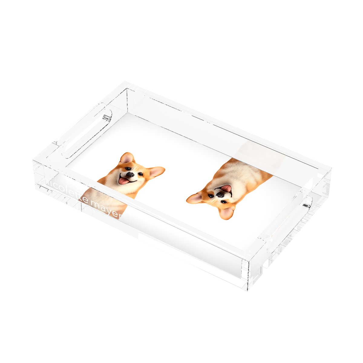 Corgi Dog Acrylic Rectangle Tray, right three-quarter, by Nicolette Mayer