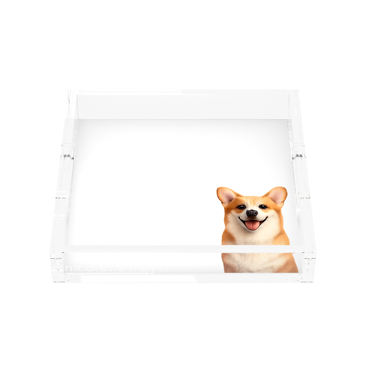 Corgi Dog Acrylic Decorative Tray, front, by Nicolette Mayer
