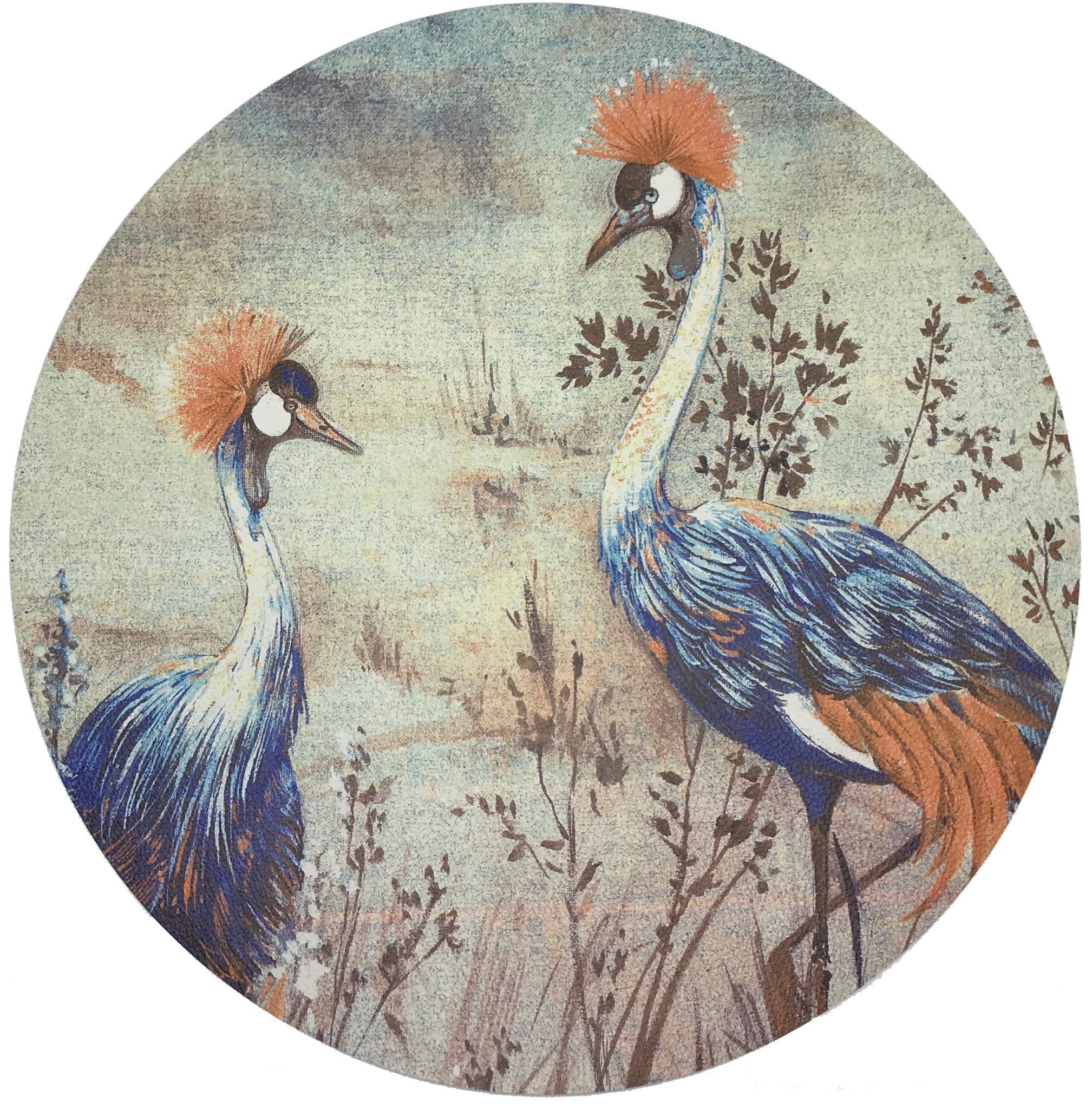 Crested Crane Burnt 16&quot; Round Pebble Placemat, Set Of 4 - nicolettemayer.com