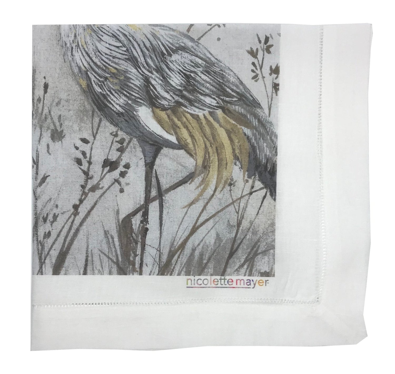 CRESTED CRANE SILVER GOLD 22&quot;X22&quot; HEMSTITCH DINNER NAPKIN, SET OF 4 - nicolettemayer.com