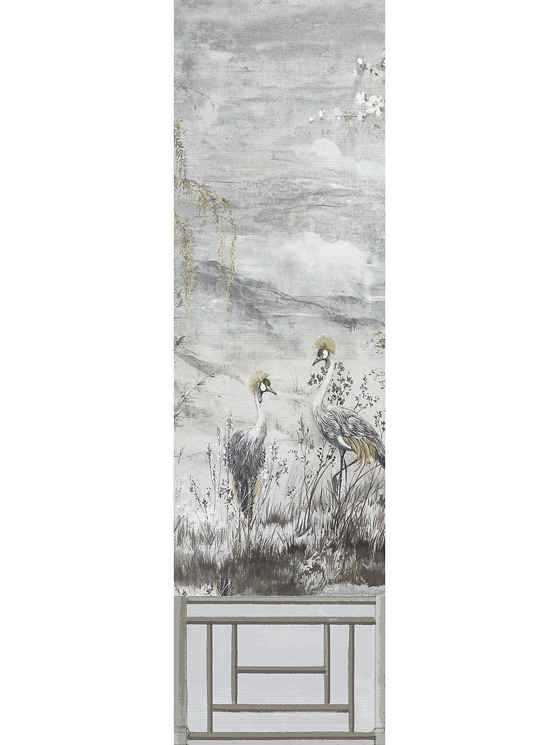 Crested Crane Silver Gold Wallpaper Panel 3 - nicolettemayer.com