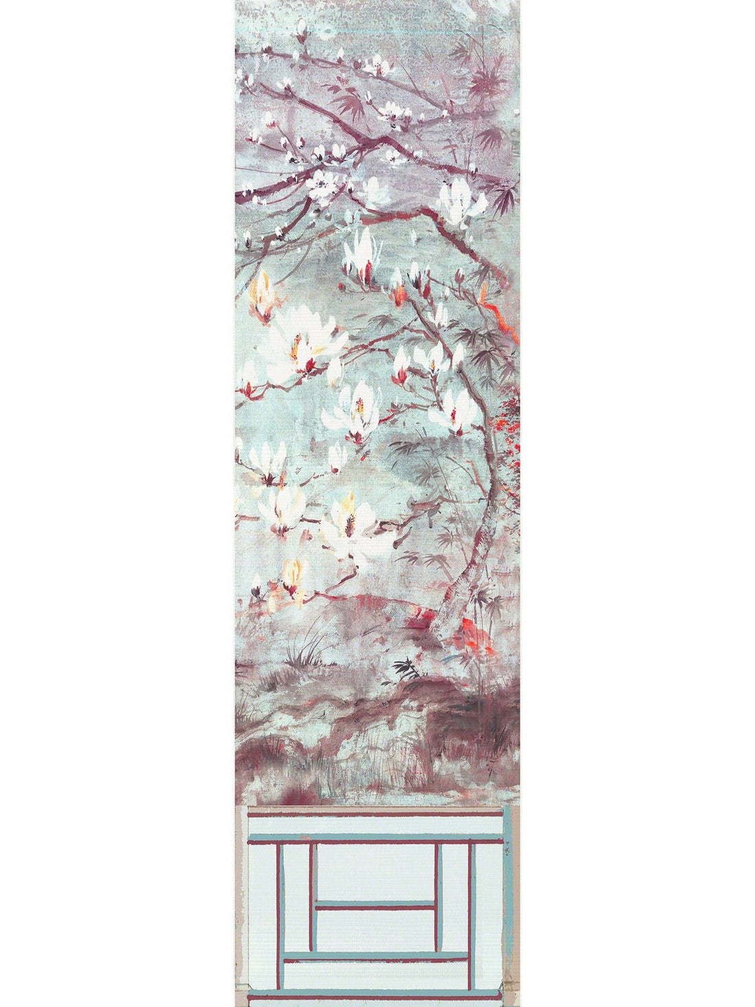 Crested Crane Turquoise Red Wallpaper Panel 6 - nicolettemayer.com