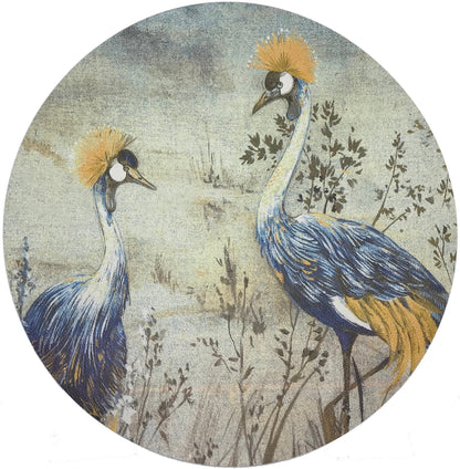 Crested Crane Wheat Blue 16&quot; Round Pebble Placemat, Set Of 4 - nicolettemayer.com