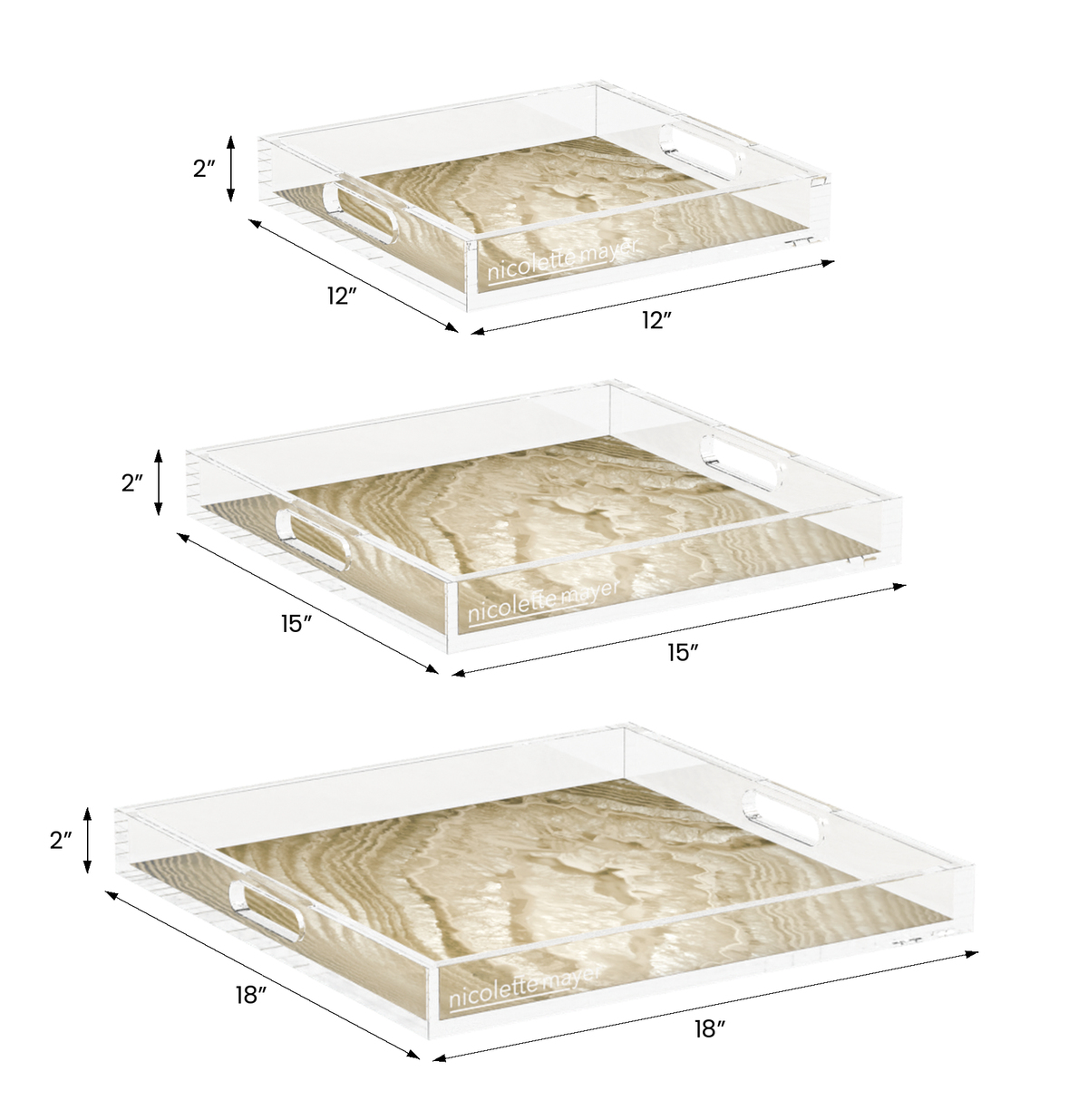Crystal Dark Gold Acrylic Decorative Tray, 12 x 12 in., 15 x 15 in., 18 x 18 in. by Nicolette Mayer