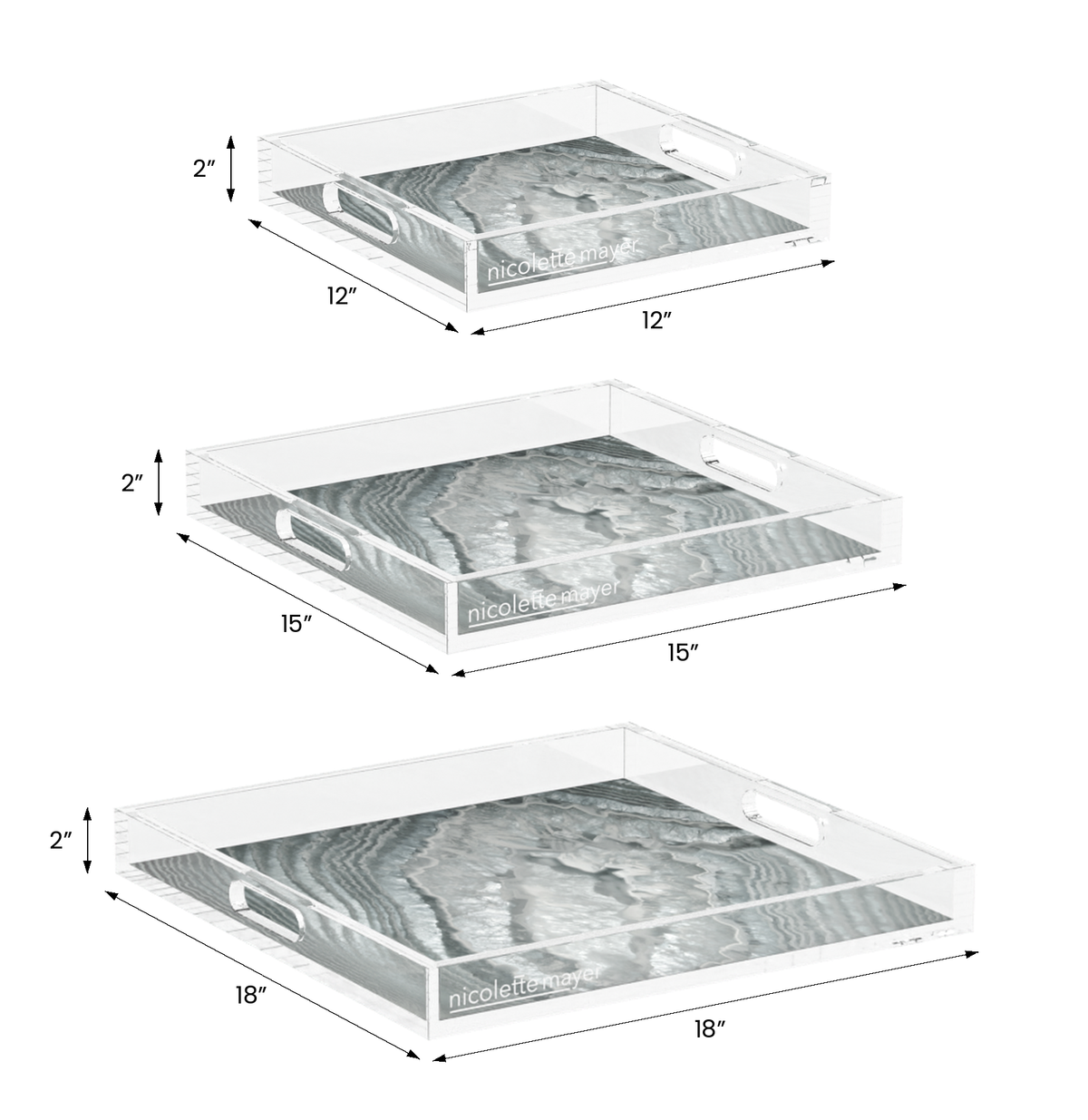 Crystal Platinum Acrylic Decorative Tray, 12 x 12 in., 15 x 15 in., 18 x 18 in. by Nicolette Mayer