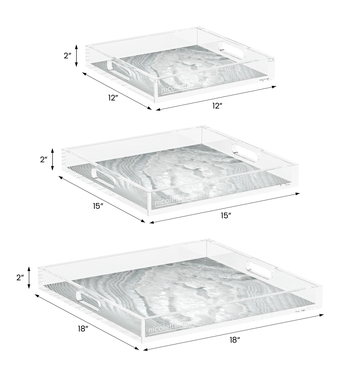 Crystal White Acrylic Decorative Tray, 12 x 12 in., 15 x 15 in., 18 x 18 in. by Nicolette Mayer