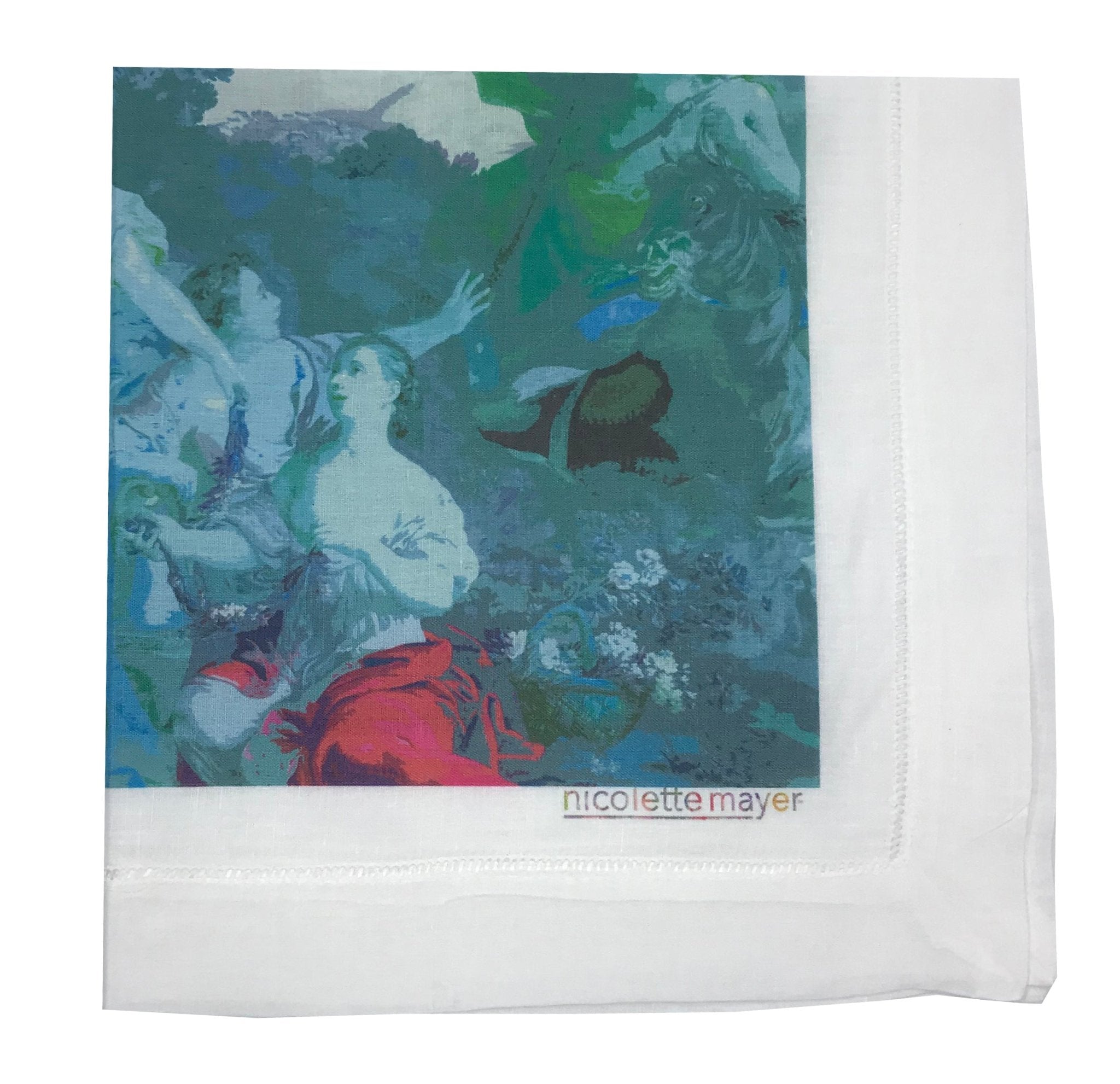 CYPRUS PICNIC CYAN 22&quot;X22&quot; HEMSTITCH DINNER NAPKIN, SET OF 4 - nicolettemayer.com