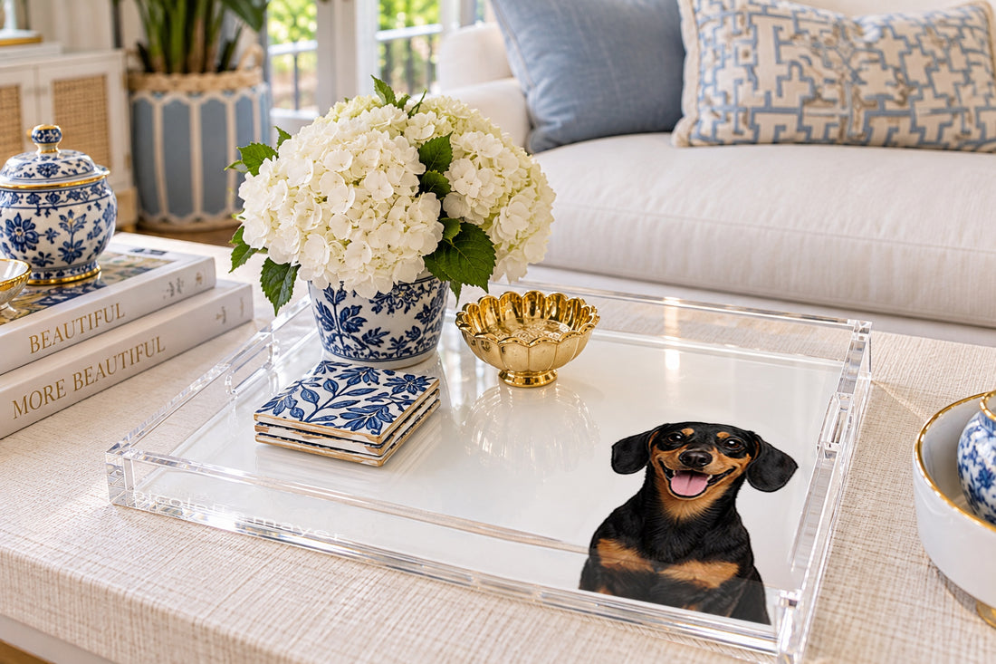Dachshund Dog Acrylic Decorative Tray, 12 x 12 in., 15 x 15 in., 18 x 18 in. by Nicolette Mayer