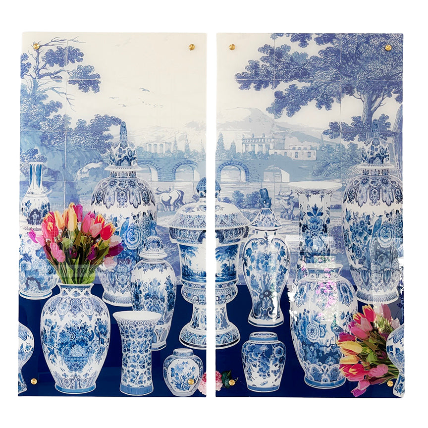 Royal Delft Garniture Acrylic Diptych – Set of 2 Modern Wall Art Panels, 48x48&quot; Overall (24x48&quot; Each)