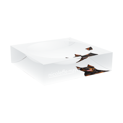 Doberman Dog Acrylic Candy Catchall Dish, large dish at an angle, by Nicolette Mayer