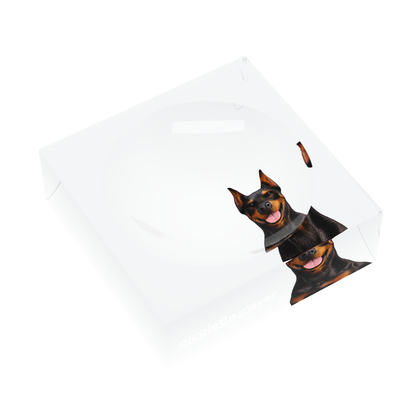 Doberman Dog Acrylic Candy Catchall Dish, left three-quarter, by Nicolette Mayer