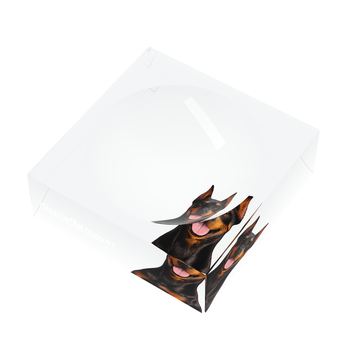 Doberman Dog Acrylic Candy Catchall Dish, right three-quarter, by Nicolette Mayer