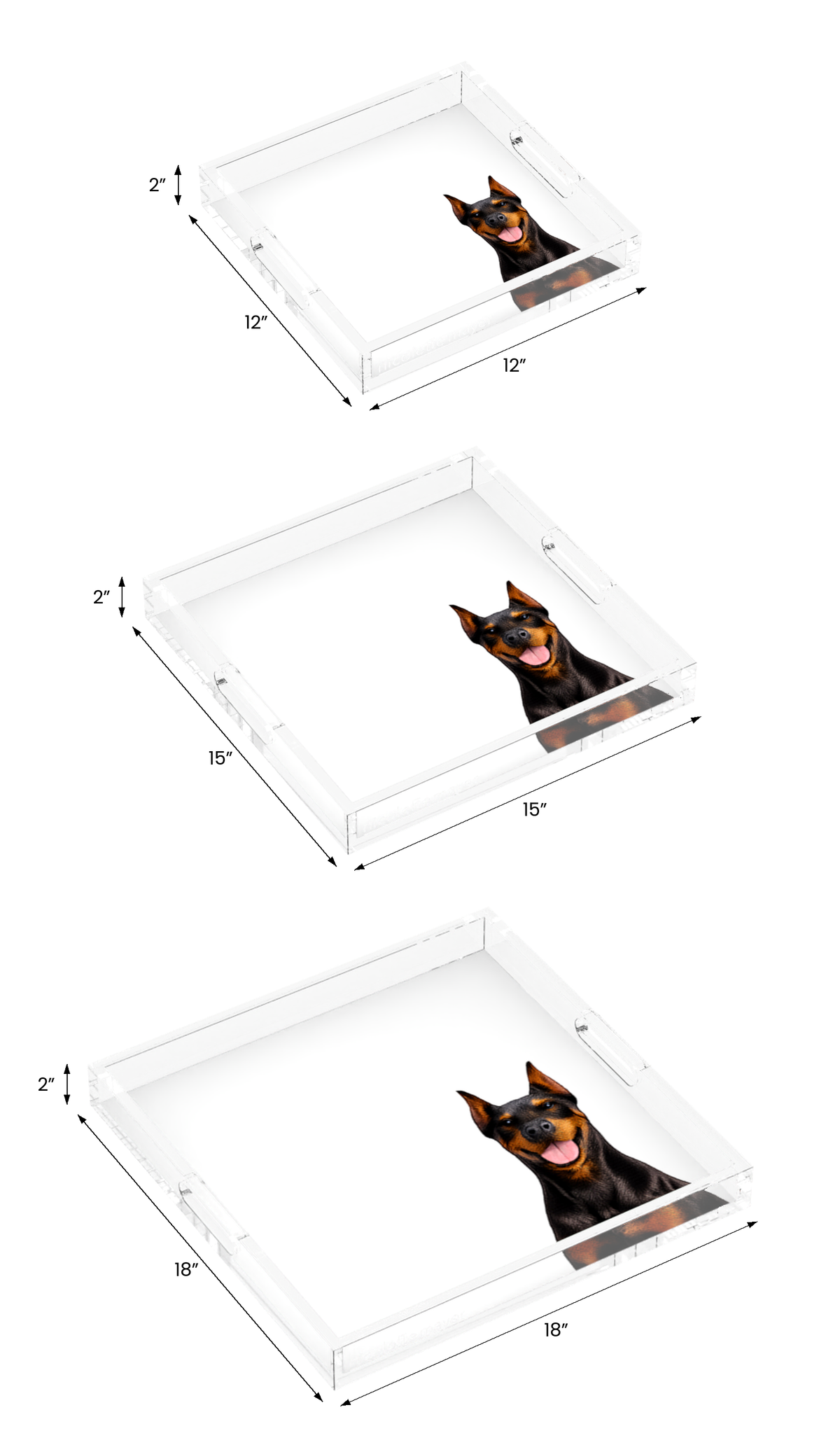 Doberman Dog Acrylic Decorative Tray, all three sizes, by Nicolette Mayer