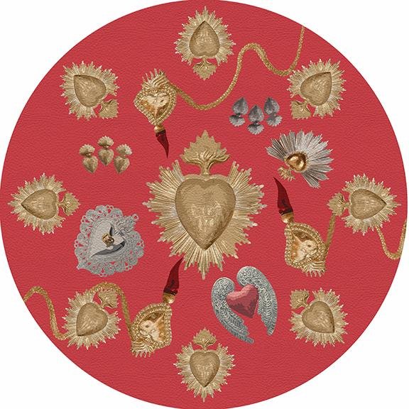 Ex Vote Sacred Hearts Crimson 16&quot; RoundPebble Placemat Set of 4 - nicolettemayer.com