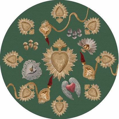 Ex Vote Sacred Hearts Evergreen 16&quot; Round Pebble Placemat Set of 4 - nicolettemayer.com