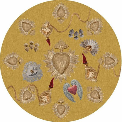Ex Vote Sacred Hearts Gold 16&quot; Round Pebble Placemat Set of 4 - nicolettemayer.com