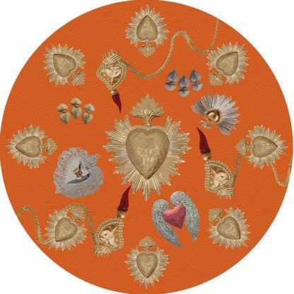 Ex Vote Sacred Hearts Orange 16&quot; Round Pebble Placemat Set of 4 - nicolettemayer.com