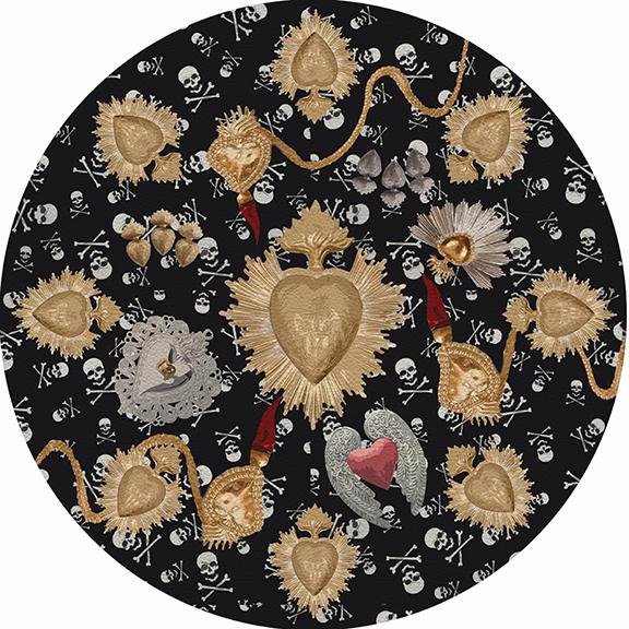 Ex Vote Skulls Black 16&quot; Round Pebble Placemat Set of 4 - nicolettemayer.com