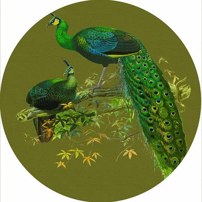 Family Pheasants Olive 16&quot; Round Pebble Placemat Set of 4 - nicolettemayer.com