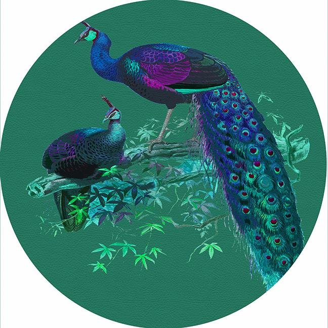 Family Pheasants Peacock 16&quot; Round Pebble Placemat Set of 4 - nicolettemayer.com