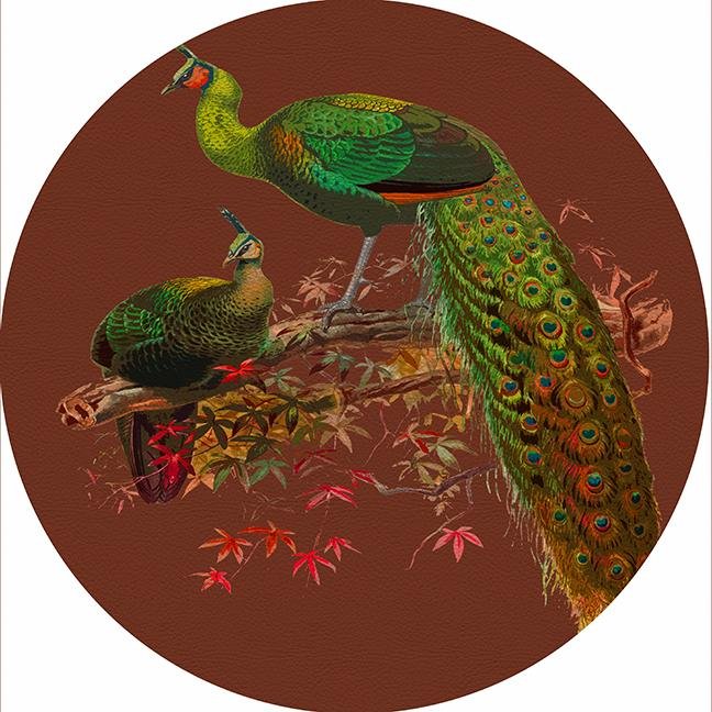 Family Pheasants Rust 16&quot; Round Pebble Placemat Set of 4 - nicolettemayer.com