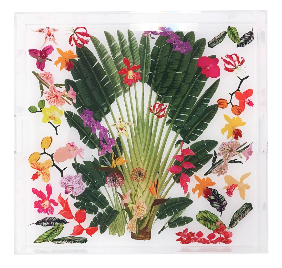 FANTASY TROPICAL WHITE 18X18&quot; ACRYLIC TRAY - nicolettemayer.com