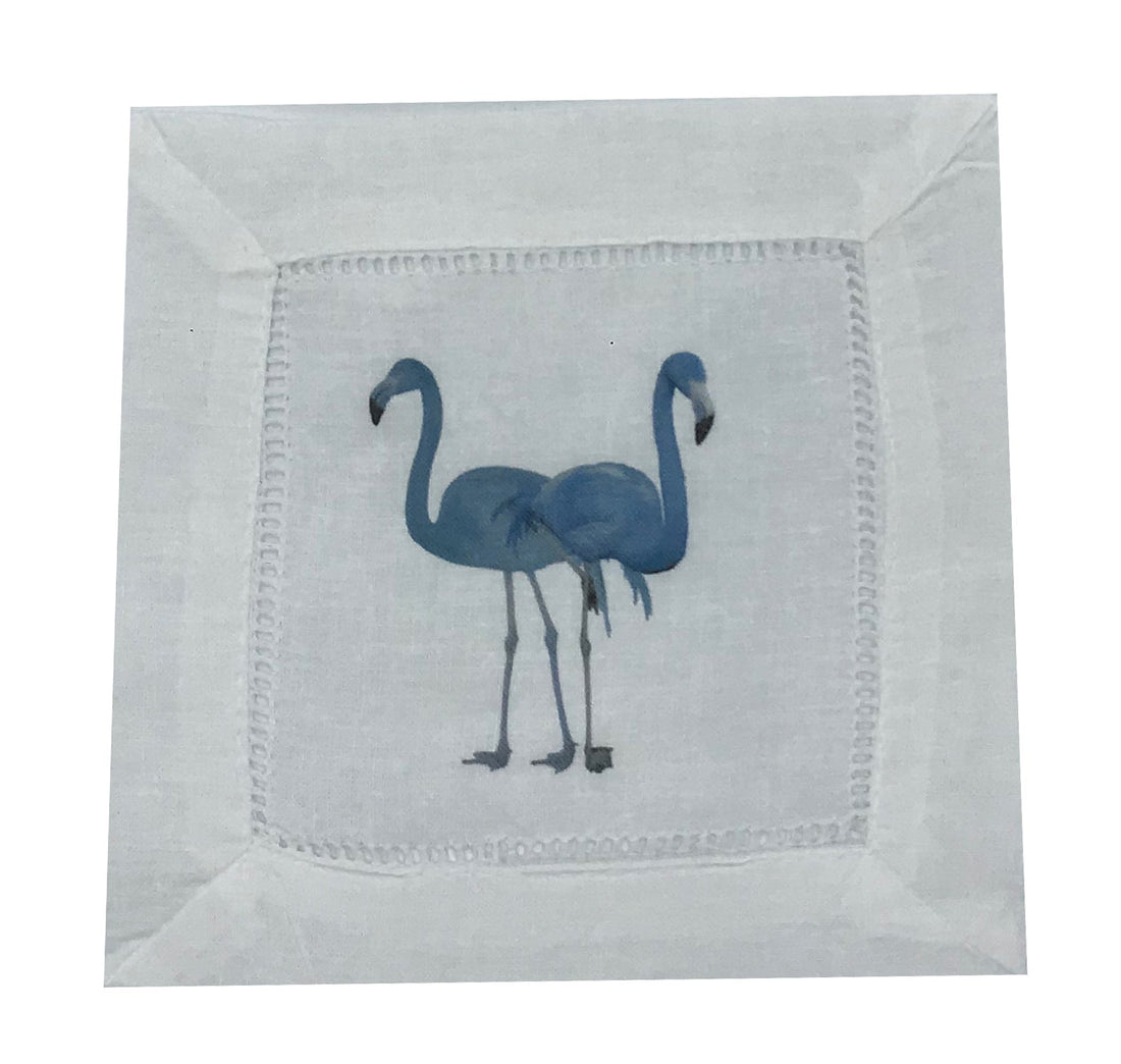 FLAMINGOS IN THE MIRROR BEVERLY 6"X6" HEMSTITCH COCKTAIL NAPKINS, SET OF 4 - nicolettemayer.com