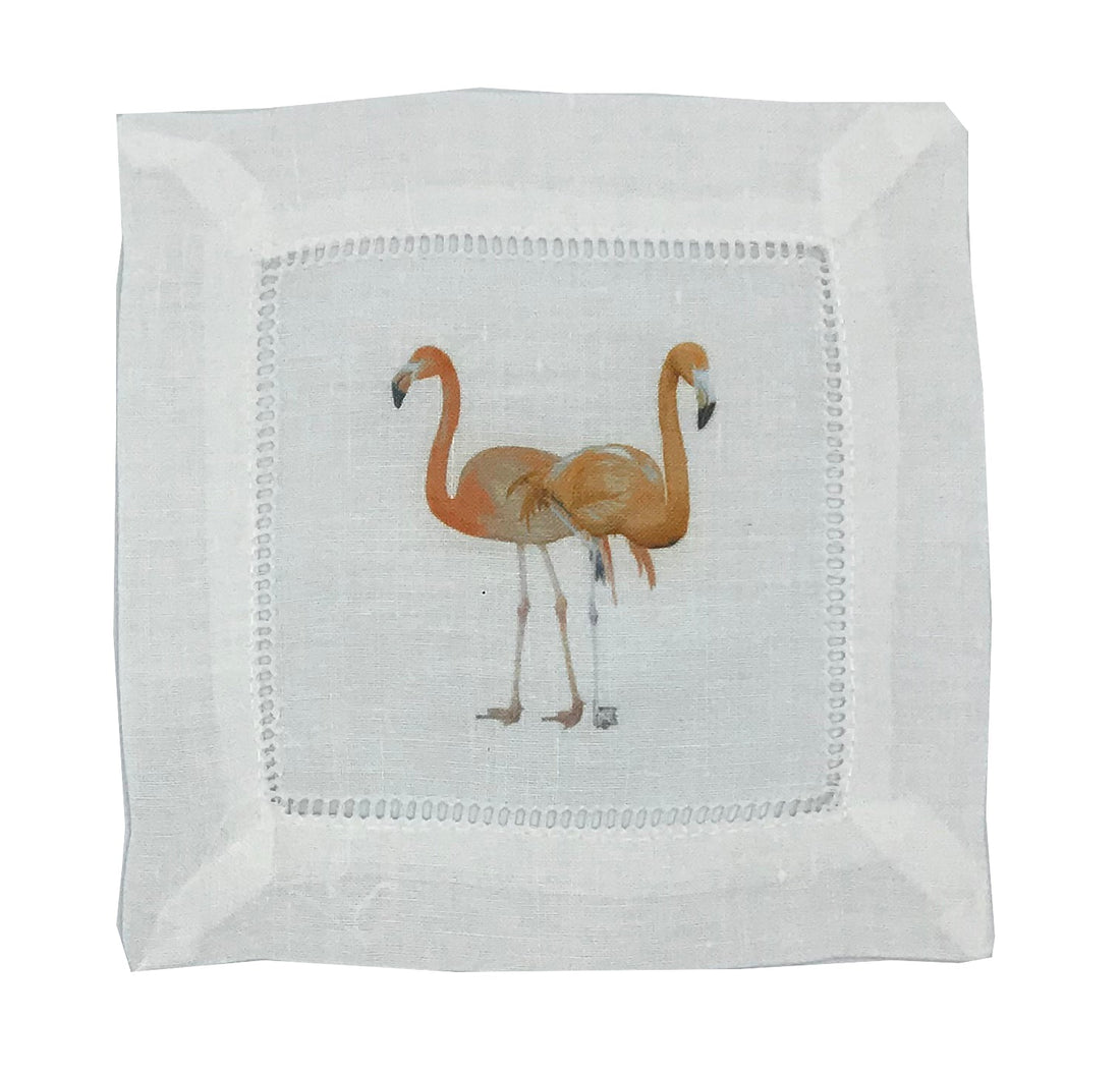 FLAMINGOS IN THE MIRROR GRANADA 6"X6" HEMSTITCH COCKTAIL NAPKINS, SET OF 4 - nicolettemayer.com