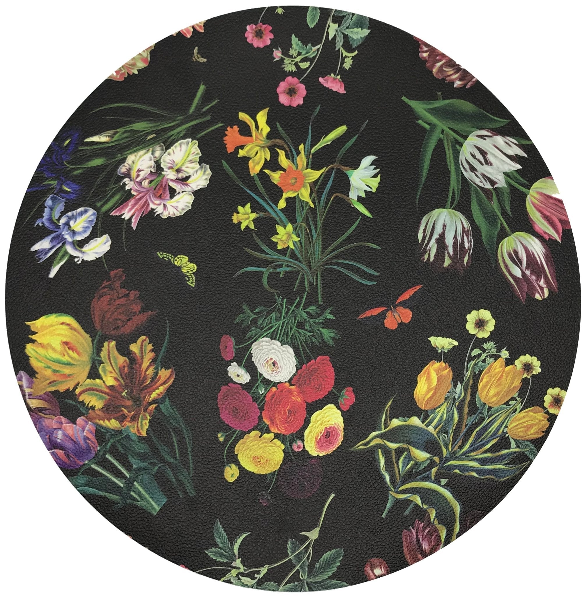Flora Fauna Black 16&quot; Round Pebble Placemats, Set Of 4 - nicolettemayer.com