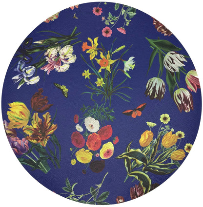 Flora Fauna Blue 16&quot; Round Pebble Placemat, Set Of 4 - nicolettemayer.com