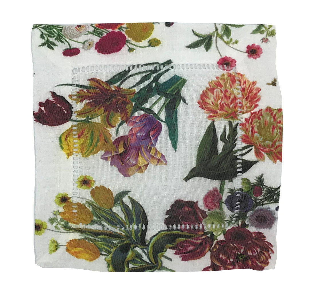 Flora Fauna White 6&quot;X6&quot; Hemstitch Cocktail Napkins - nicolettemayer.com