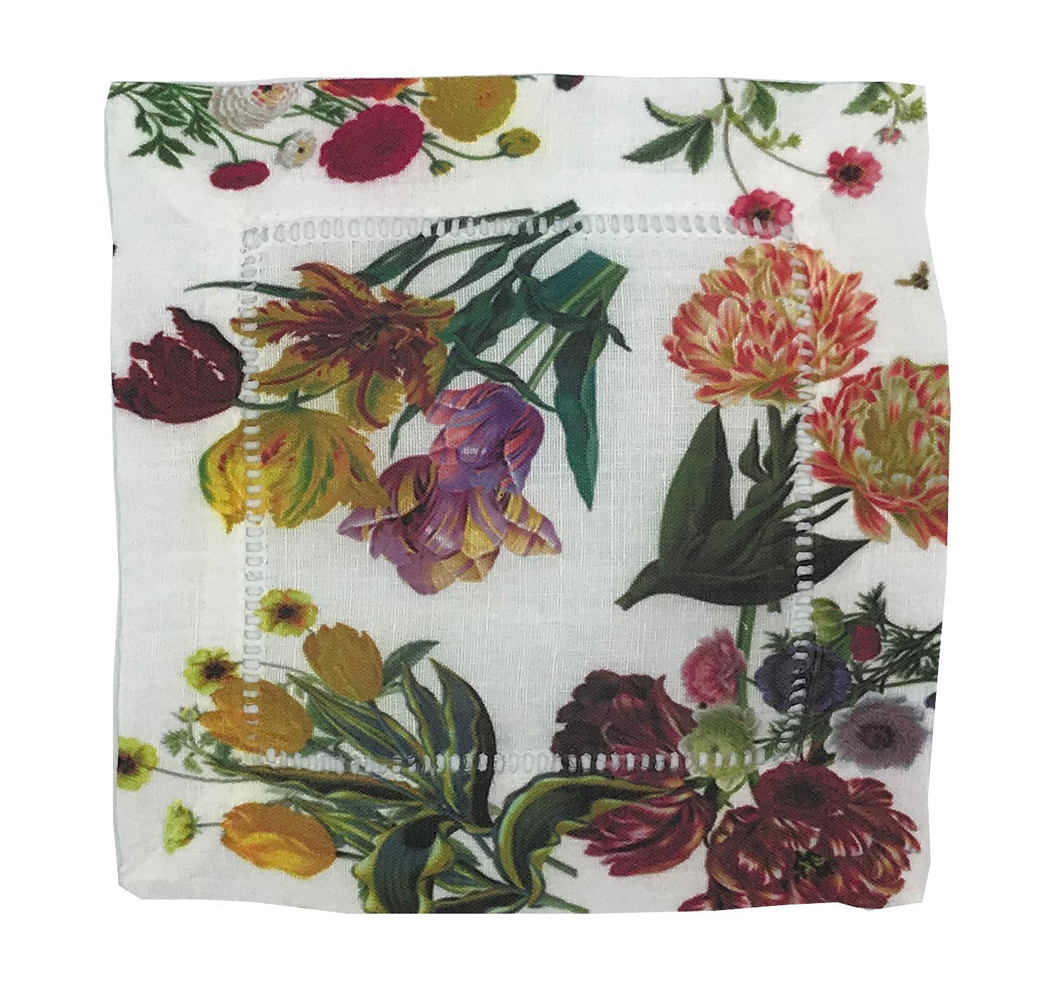 Flora Fauna White 6&quot;X6&quot; Hemstitch Cocktail Napkins - nicolettemayer.com