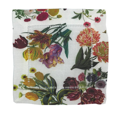 Flora Fauna White 6"X6" Hemstitch Cocktail Napkins - nicolettemayer.com