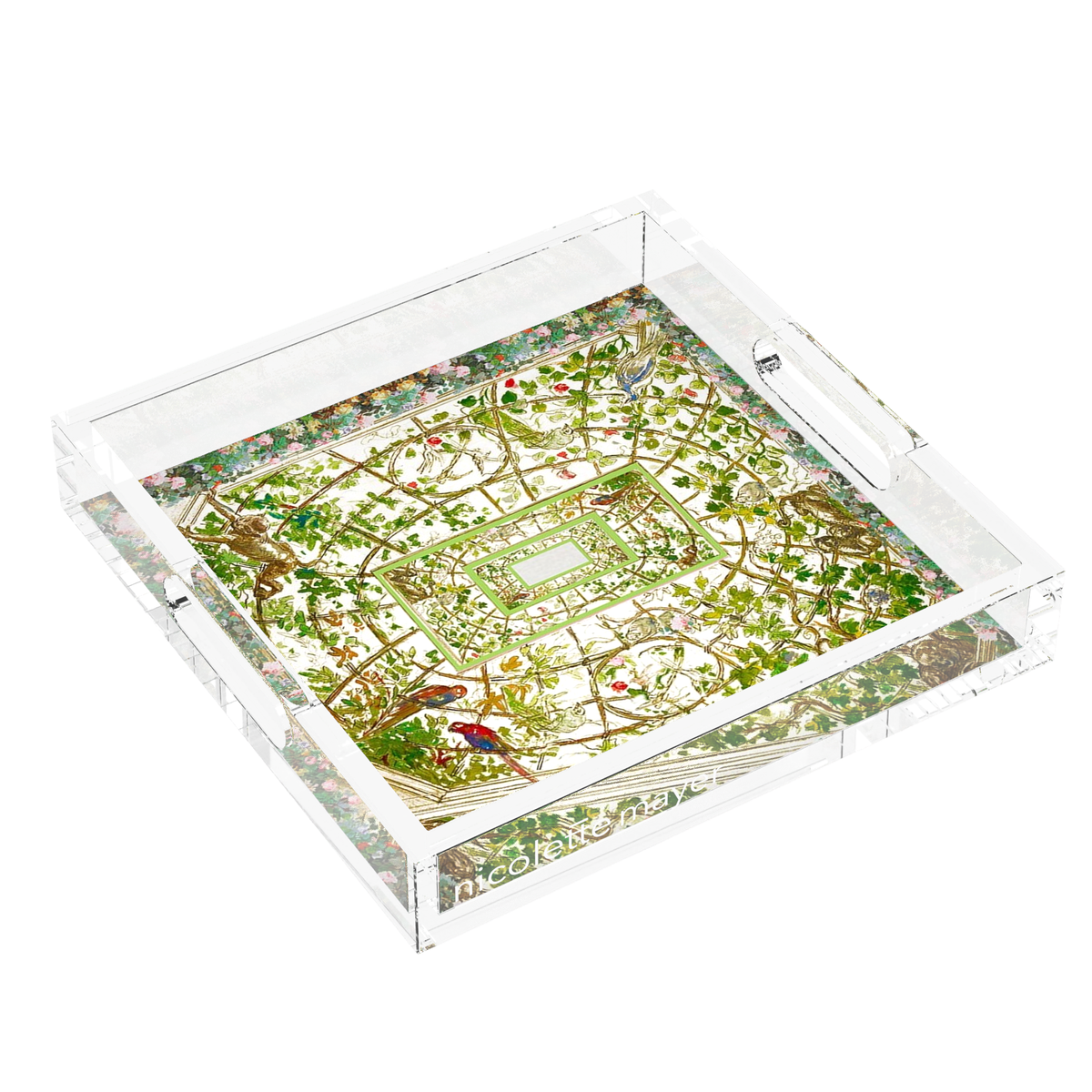 Frolicking Vine Ceiling Acrylic Decorative Tray, left three-quarter, by Nicolette Mayer