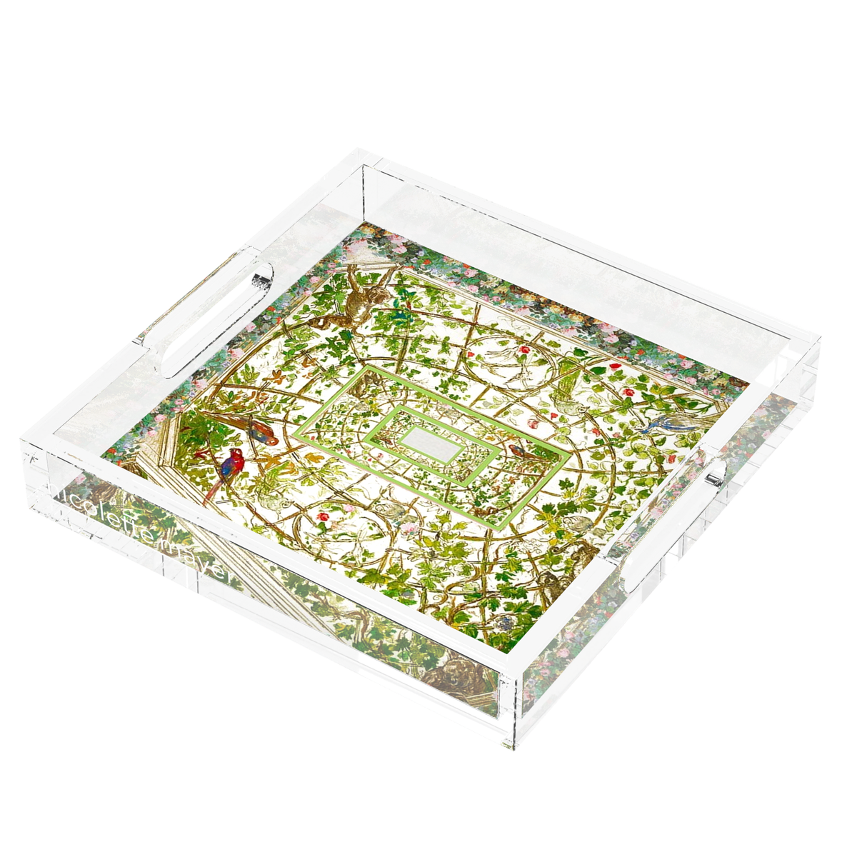 Frolicking Vine Ceiling Acrylic Decorative Tray, right three-quarter, by Nicolette Mayer