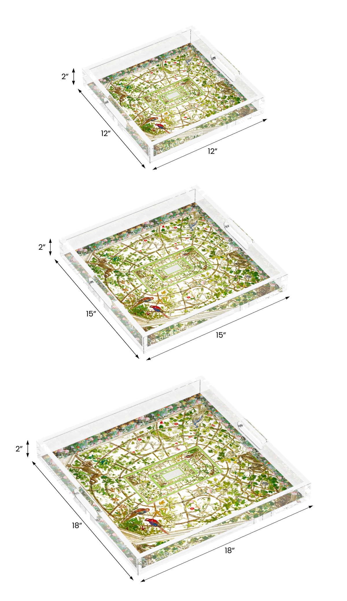 Frolicking Vine Ceiling Acrylic Decorative Tray, all three sizes, by Nicolette Mayer